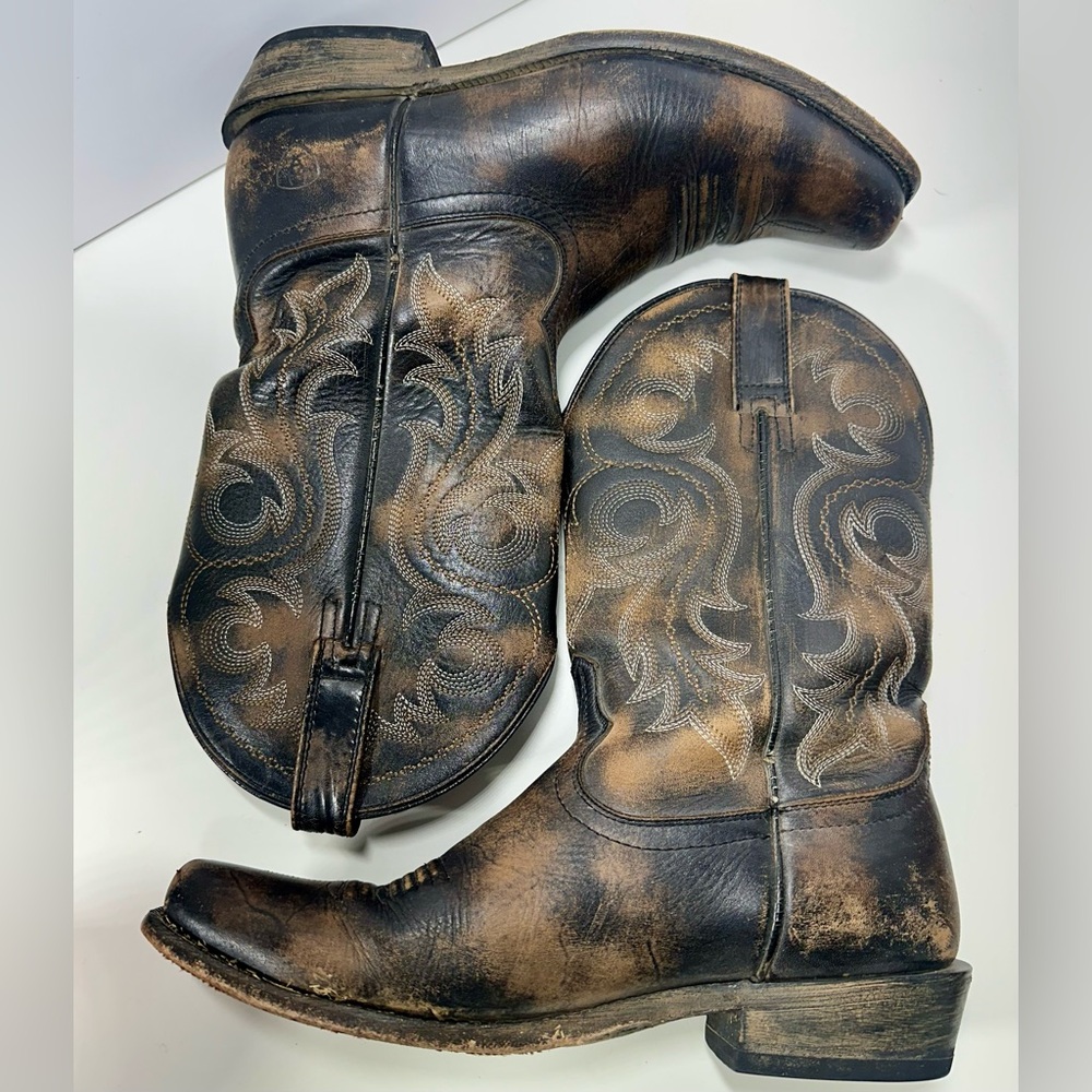 Men's Black and Brown Western Boots size 9D Square Toe Cowboy Leather